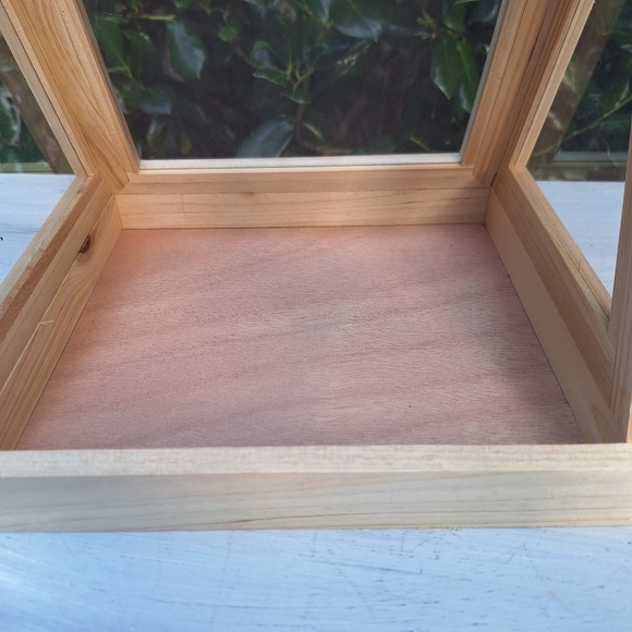 Wood Curio Display Shelf Terrarium with Lid Plexiglass Triangle Hanging Decor - Picture 9 of 15